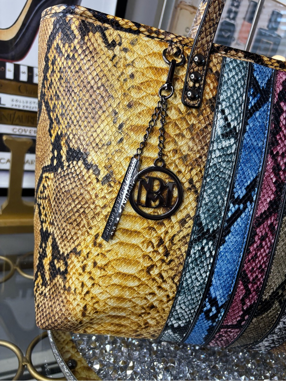 Badgley Mischka snakeskin Studio large tote NWT - Picture 3 of 13
